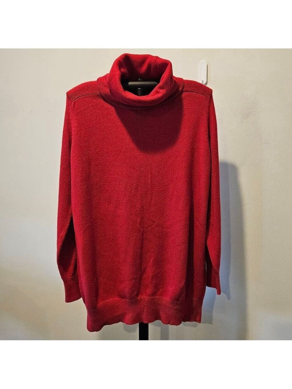 Women's Lands' End Knit Turtleneck Wool Blend Pullover Sweater, M, Red
